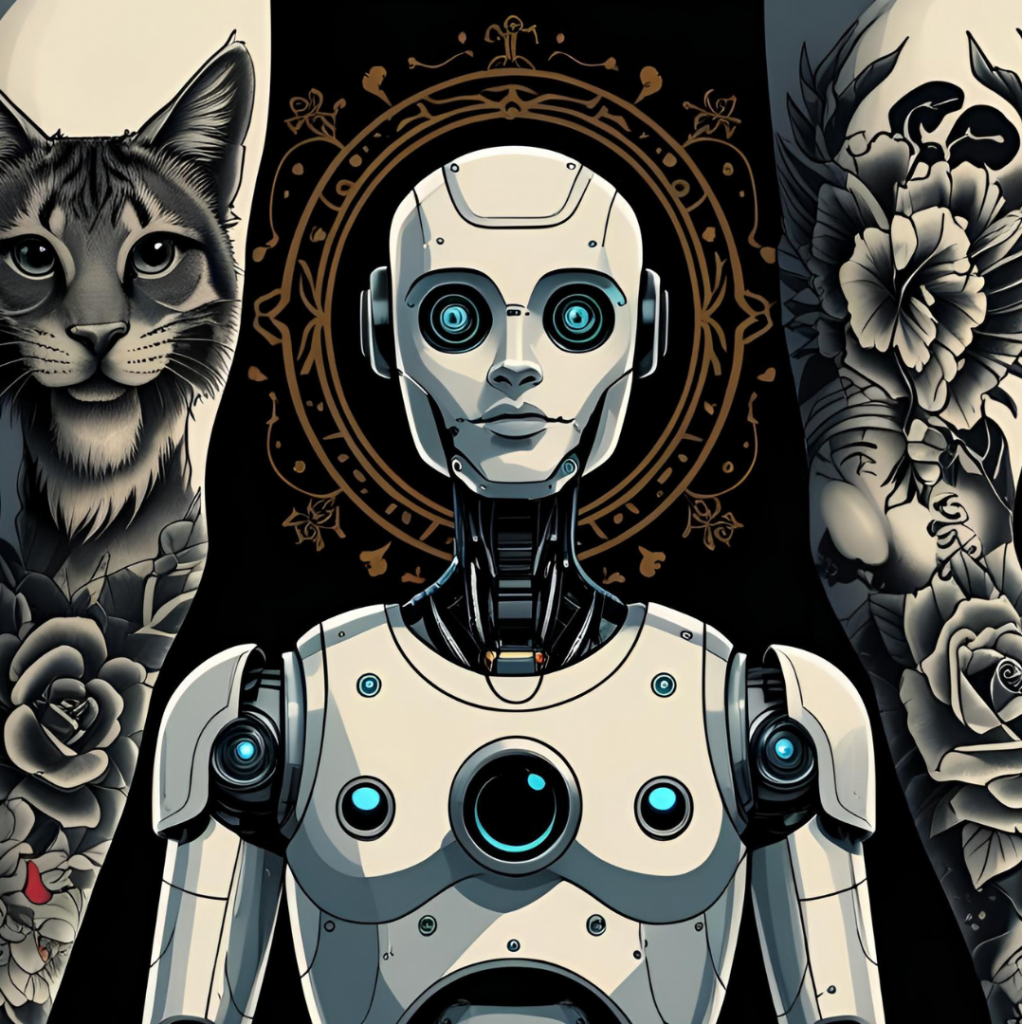 Image illustrant un robot et des tatouages